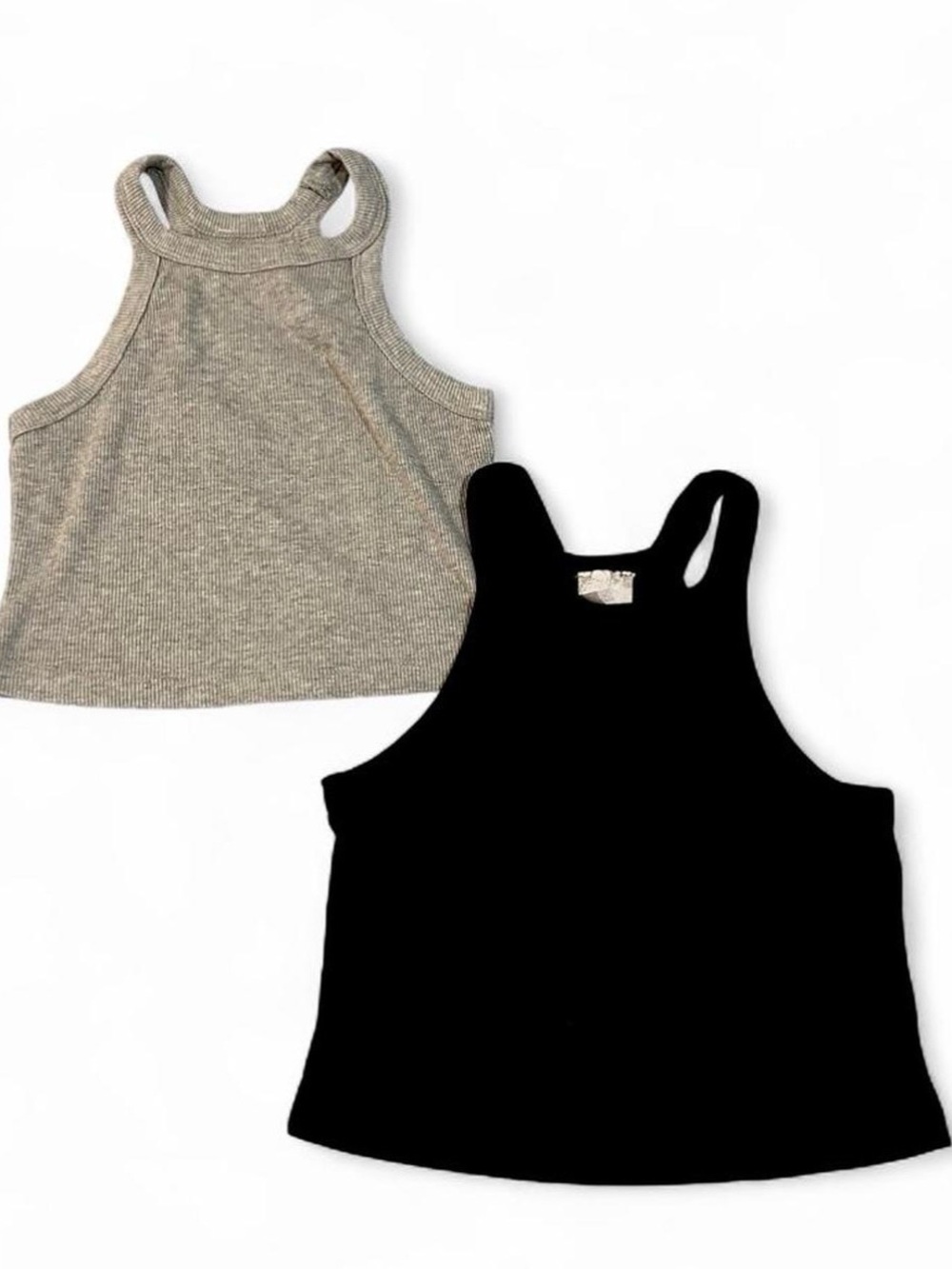 Ribbed Halter Tank Tops — Black & Heather Gray